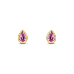9ct Yellow Gold Pear Shaped Natural Pink Sapphire Rubover Stud Earrings — 6x4mm
