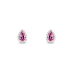9ct White Gold Pear Shaped Natural Pink Sapphire Rubover Stud Earrings — 6x4mm