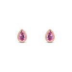 9ct Rose Gold Pear Shaped Natural Pink Sapphire Rubover Stud Earrings — 6x4mm