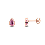 9ct Rose Gold Pear Shaped Natural Pink Sapphire Rubover Stud Earrings — 6x4mm