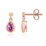 9ct Rose Gold Pear Shaped Natural Pink Sapphire Rubover Drop Earrings with 2.5mm Bead Top — 6x4mm