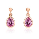 9ct Rose Gold Pear Shaped Natural Pink Sapphire Rubover Drop Earrings with 2.5mm Bead Top — 6x4mm