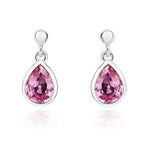9ct White Gold Pear Shaped Natural Pink Sapphire Rubover Drop Earrings with 2.5mm Bead Top — 6x4mm