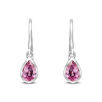 9ct White Gold Pear Shaped Natural Pink Sapphire Rubover Wire Hook Drop Earrings — 6x4mm
