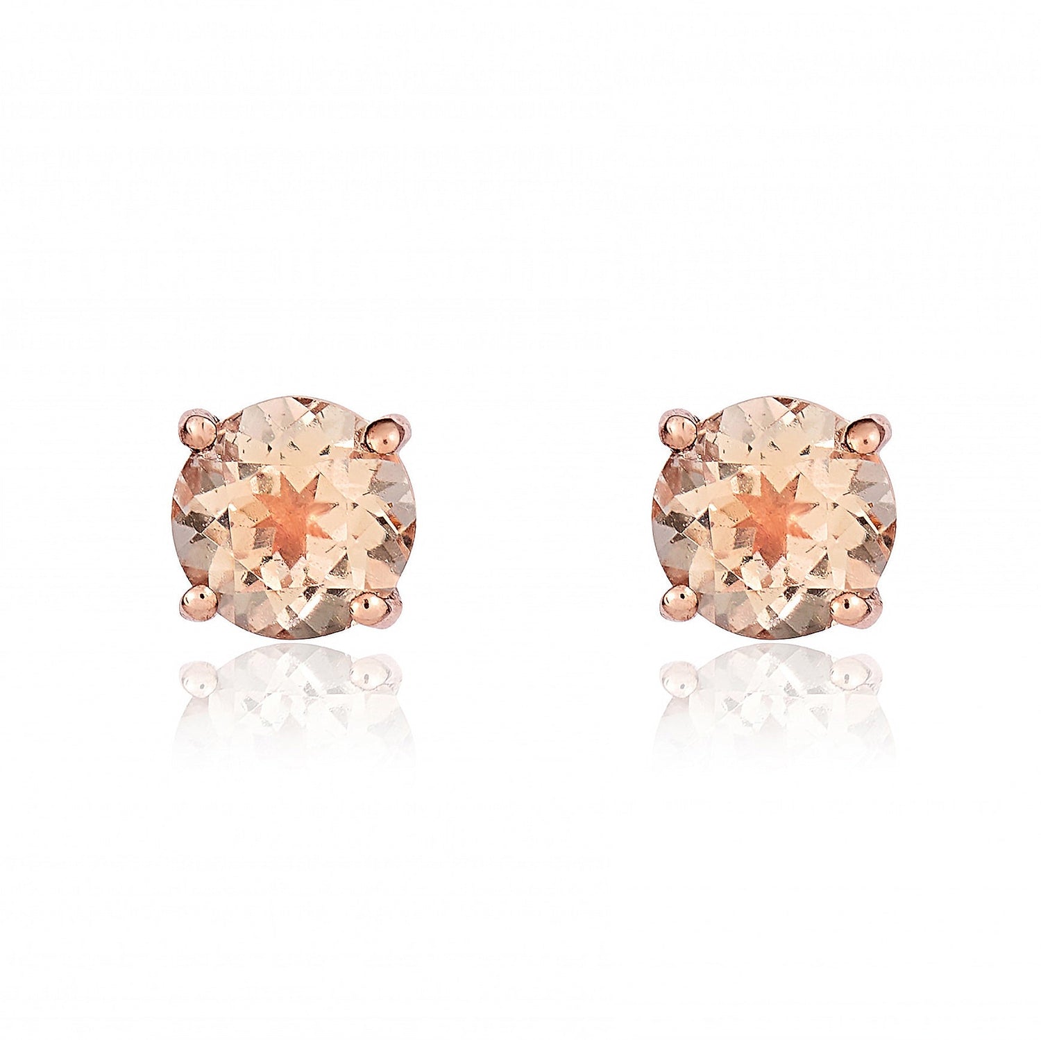 9ct Rose Gold Round Natural Morganite Four Claw Stud Earrings — 5mm