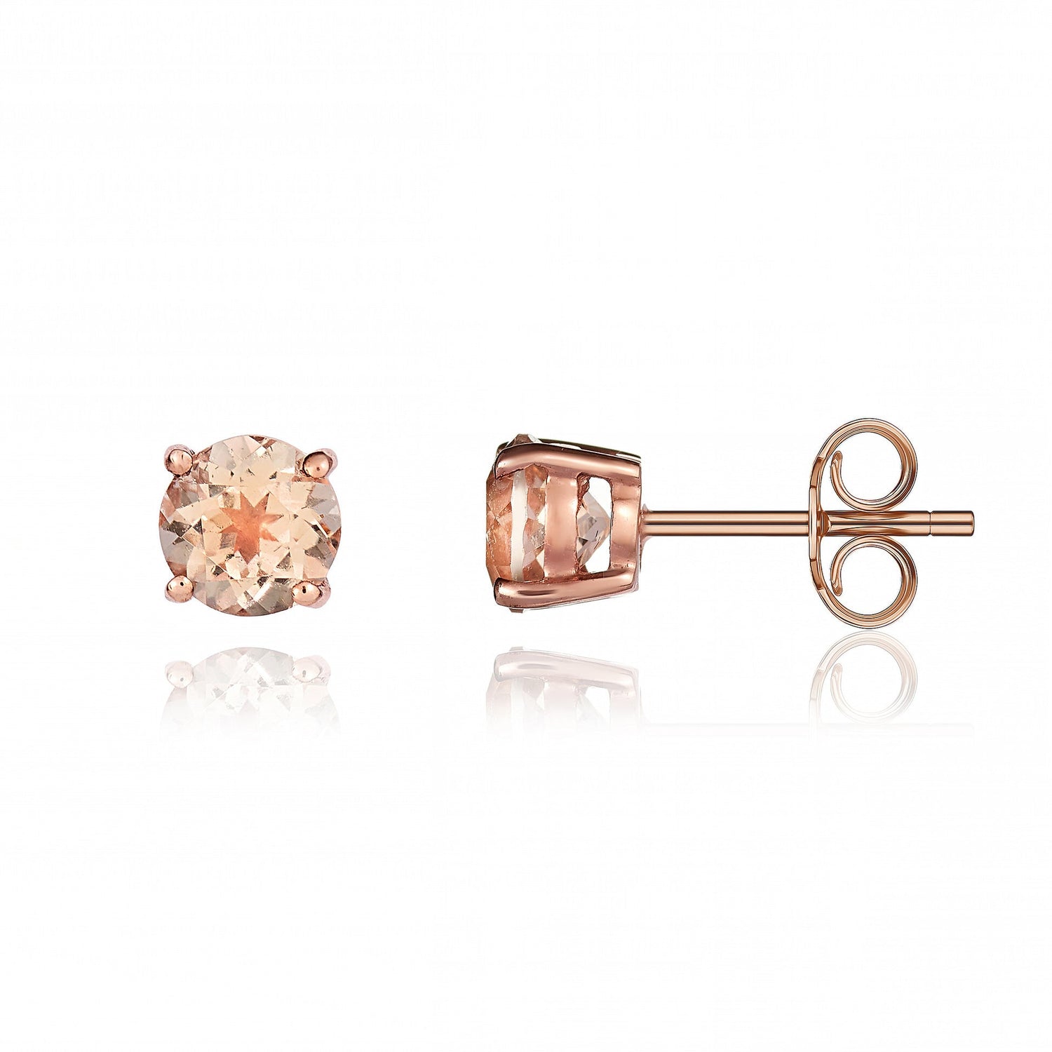 9ct Rose Gold Round Natural Morganite Four Claw Stud Earrings — 5mm