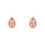9ct Rose Gold Pear Shaped Natural Morganite Rubover Stud Earrings — 5x3mm
