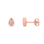 9ct Rose Gold Pear Shaped Natural Morganite Rubover Stud Earrings — 5x3mm