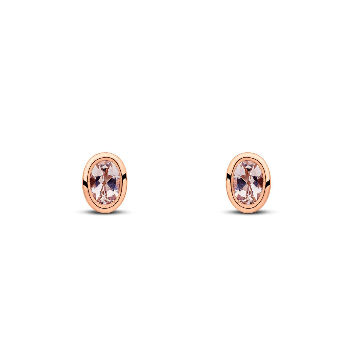 9ct Rose Gold Oval Natural Morganite Rubover Stud Earrings — 5x3mm