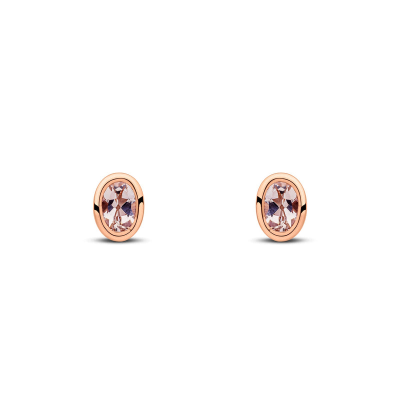 9ct Rose Gold Oval Natural Morganite Rubover Stud Earrings — 5x3mm