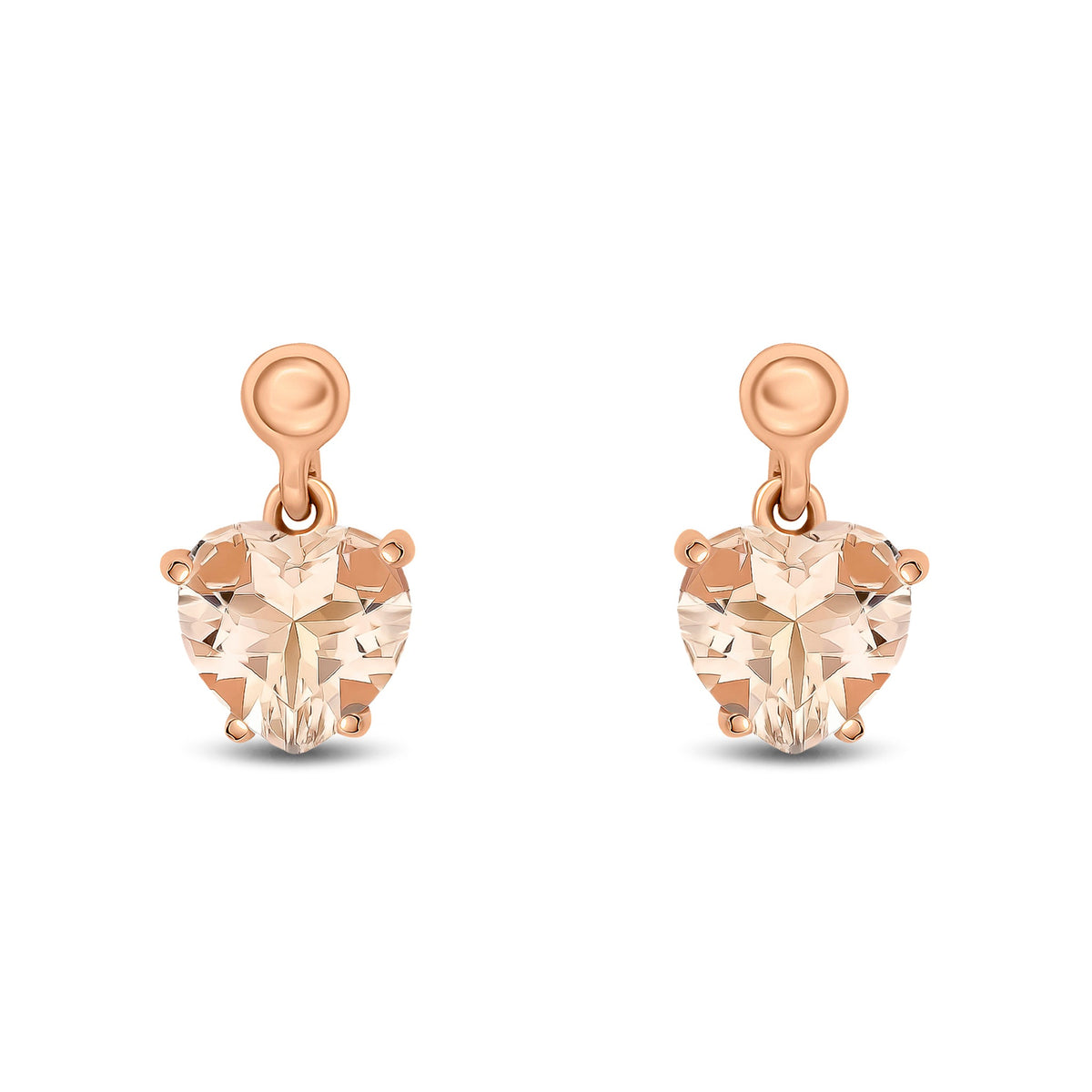 9ct Rose Gold Heart Shaped Natural Morganite Claw Drop Earrings with Bead Top — 6mm