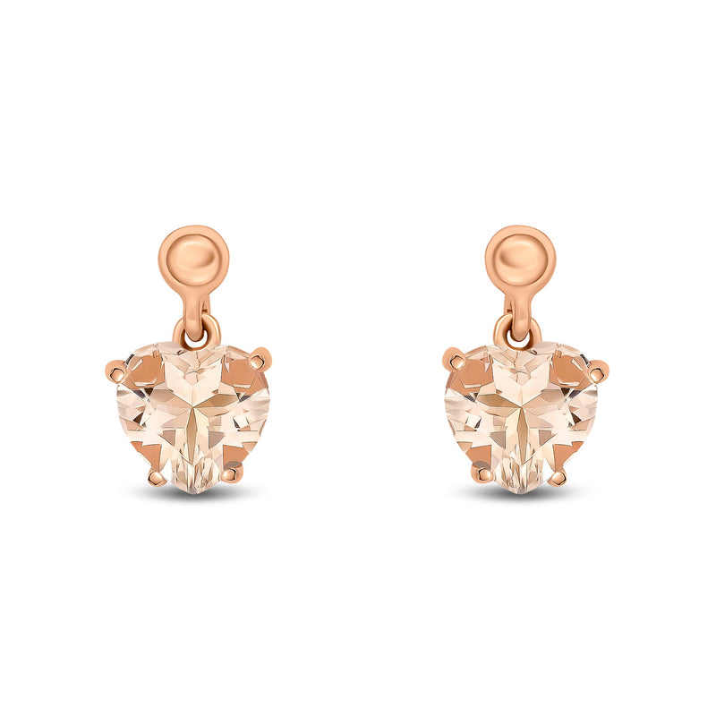 9ct Rose Gold Heart Shaped Natural Morganite Claw Drop Earrings with Bead Top — 6mm