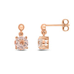 9ct Rose Gold Round Natural Morganite Claw Drop Earrings with Bead Top — 6mm