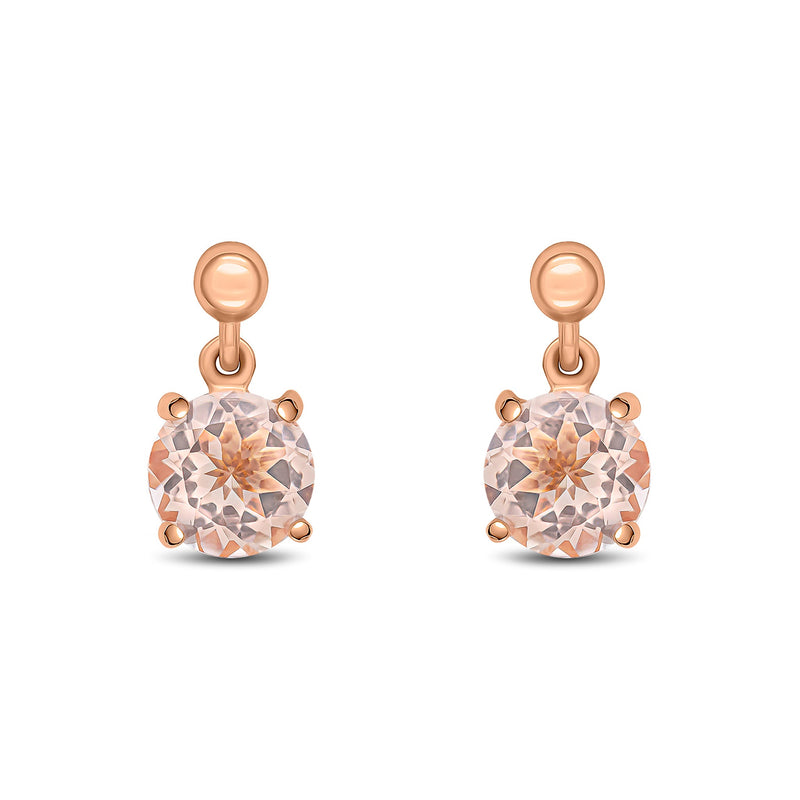 9ct Rose Gold Round Natural Morganite Claw Drop Earrings with Bead Top — 6mm