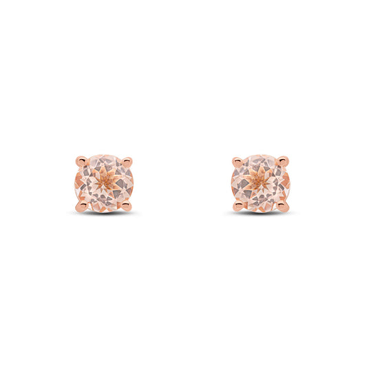 9ct Rose Gold Round Natural Morganite Four Claw Stud Earrings — 6mm