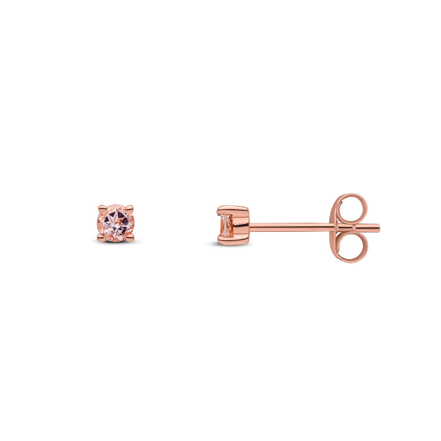 9ct Rose Gold Round Natural Morganite Claw Stud Earrings — 3mm