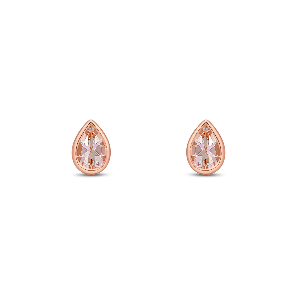 9ct Rose Gold Pear Shaped Natural Morganite Rubover Stud Earrings — 6x4mm