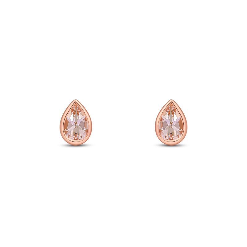 9ct Rose Gold Pear Shaped Natural Morganite Rubover Stud Earrings — 6x4mm