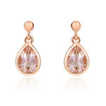9ct Rose Gold Pear Shaped Natural Morganite Rubover Drop Earrings with 2.5mm Bead Top — 6x4mm