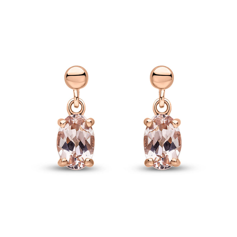 9ct Rose Gold Oval Natural Morganite Claw Drop Earrings with Bead Top — 6x4mm
