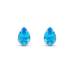 9ct White Gold Pear Shaped Natural Swiss Blue Topaz Claw Stud Earrings — 9x6mm