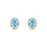 9ct Yellow Gold Oval Natural Swiss Blue Topaz Rubover Stud Earrings — 8x6mm