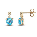 9ct Yellow Gold Heart Shaped Natural Swiss Blue Topaz Claw Drop Earrings with Bead Top — 6mm