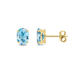 9ct Yellow Gold Oval Natural Swiss Blue Topaz Claw Stud Earrings — 8x6mm