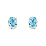9ct Yellow Gold Oval Natural Swiss Blue Topaz Claw Stud Earrings — 8x6mm