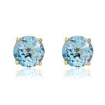 9ct Yellow Gold Round Natural Swiss Blue Topaz Claw Stud Earrings — 7mm