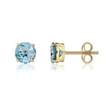 9ct Yellow Gold Round Natural Swiss Blue Topaz Claw Stud Earrings — 7mm