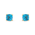 9ct Yellow Gold Cushion Natural Swiss Blue Topaz Claw Stud Earrings — 6mm