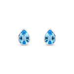 9ct White Gold Pear Shaped Natural Swiss Blue Topaz Rubover Stud Earrings — 7x5mm