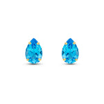 9ct Yellow Gold Pear Shaped Natural Swiss Blue Topaz Claw Stud Earrings — 9x6mm