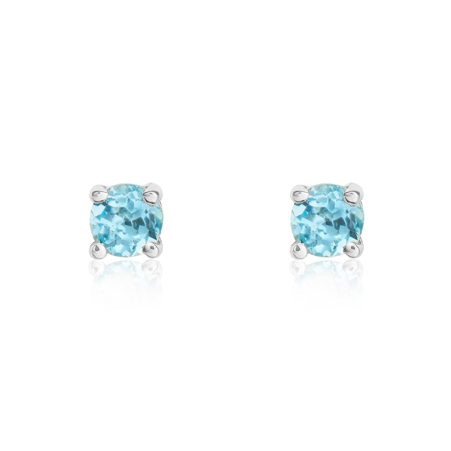 9ct White Gold Round Natural Swiss Blue Topaz Claw Set Stud Earrings — 3mm