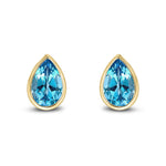 9ct Yellow Gold Pear Shaped Natural Swiss Blue Topaz Rubover Stud Earrings — 9x6mm