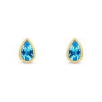 9ct Yellow Gold Pear Shaped Natural Swiss Blue Topaz Rubover Stud Earrings — 5x3mm