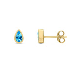 9ct Yellow Gold Pear Shaped Natural Swiss Blue Topaz Rubover Stud Earrings — 5x3mm