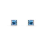 9ct White Gold Square Natural Swiss Blue Topaz Rubover Stud Earrings — 4mm
