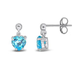 9ct White Gold Heart Shaped Natural Swiss Blue Topaz Claw Drop Earrings with Bead Top — 6mm