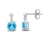 9ct White Gold Round Natural Swiss Blue Topaz Claw Drop Earrings with Bead Top — 6mm