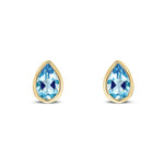 9ct Yellow Gold Pear Shaped Natural Swiss Blue Topaz Rubover Stud Earrings — 6x4mm