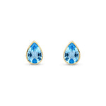 9ct Yellow Gold Pear Shaped Natural Swiss Blue Topaz Rubover Stud Earrings — 7x5mm