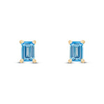 9ct Yellow Gold Octagonal Emerald Cut Natural Swiss Blue Topaz Claw Stud Earrings — 6x4mm