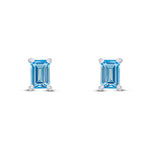 9ct White Gold Octagon Emerald Cut Natural Swiss Blue Topaz Claw Stud Earrings — 6x4mm