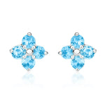 9ct White Gold Round Natural Swiss Blue Topaz Four Stone Cluster Stud Earrings