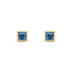 9ct Yellow Gold Square Natural London Blue Topaz Rubover Stud Earrings — 4mm