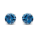 9ct White Gold Round Natural London Blue Topaz Claw Stud Earrings — 7mm