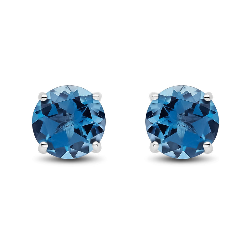 9ct White Gold Round Natural London Blue Topaz Claw Stud Earrings — 7mm