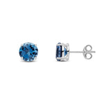 9ct White Gold Round Natural London Blue Topaz Claw Stud Earrings — 7mm